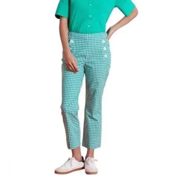 TYLER BOE Gigi gingham kick flare pants crop PARAKEET white womens‎ size 4 NWT - Picture 1 of 9